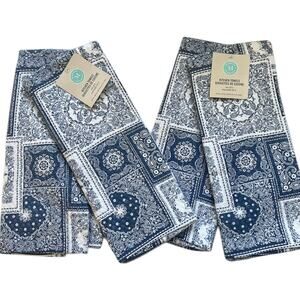 MARTHA STEWART NWT Set of 4 Blue & White Floral Kitchen Towels